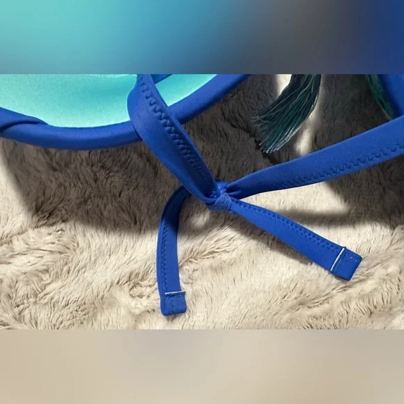 Shade & Shore Womens Blue Crochet Underwire Padded Bikini Top Swimwear 36DD - Picture 3 of 8